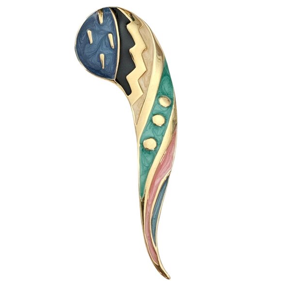 Modernist Fernando Originals FO Multi Color Enamel Paisley Brooch, Signed L617 - Picture 1 of 9
